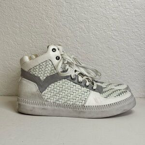 Diesel LE S-Spaark Mid Top Woven Leather Sneakers White/Gray Size 7.5